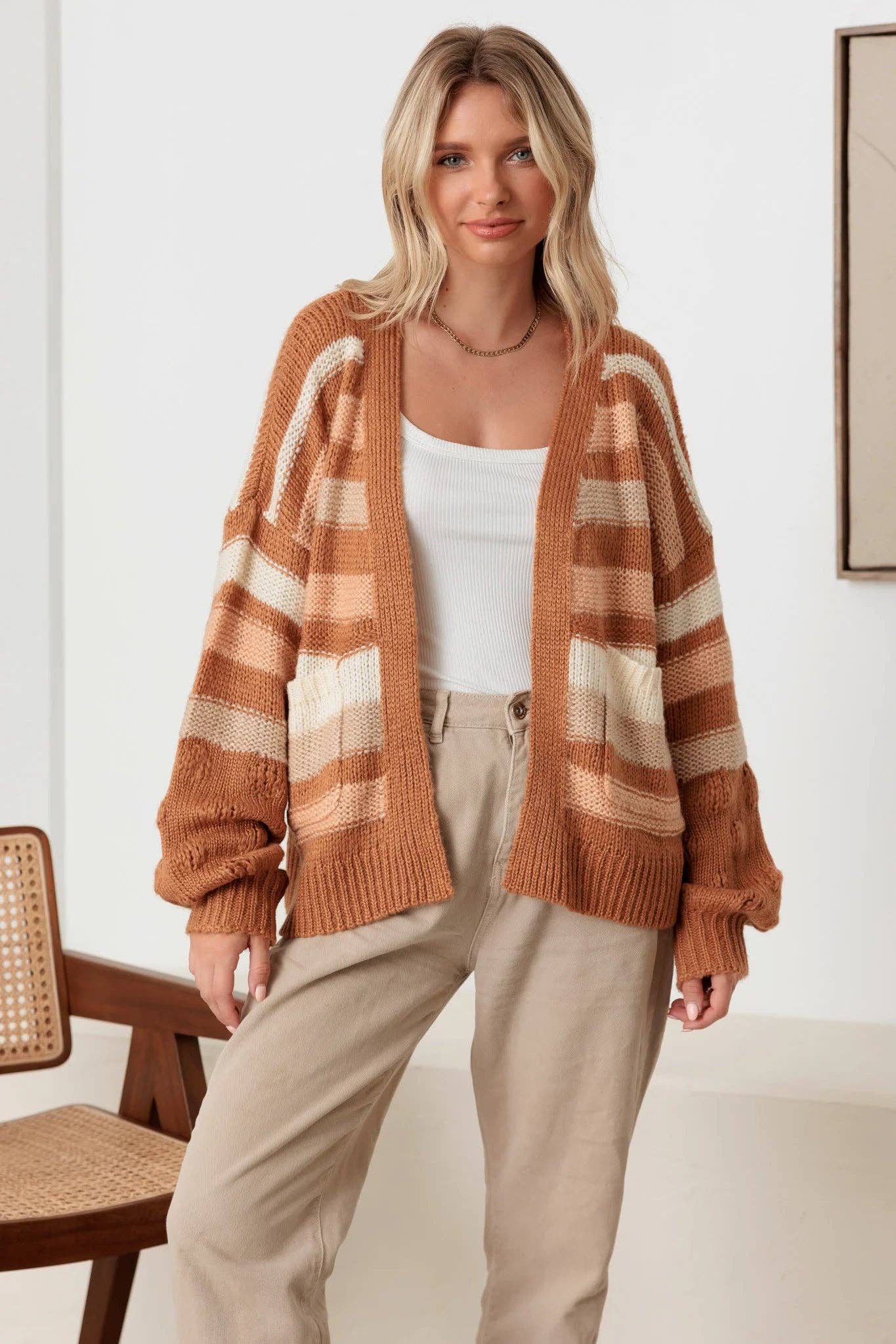 Striped Crochet Knit Cardigan